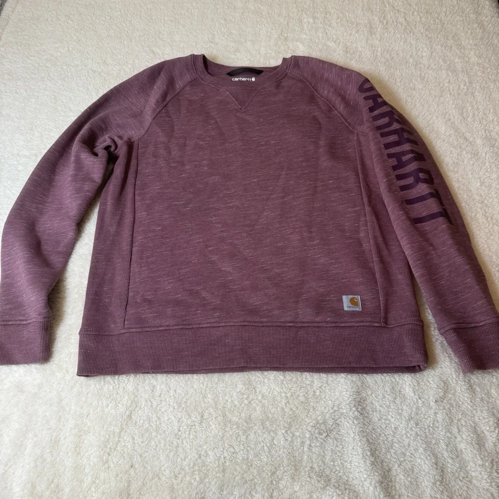 Carhartt Girls L 12-14 Relaxed Fit Sweatshirt Purple Logo Sleeve Crewneck